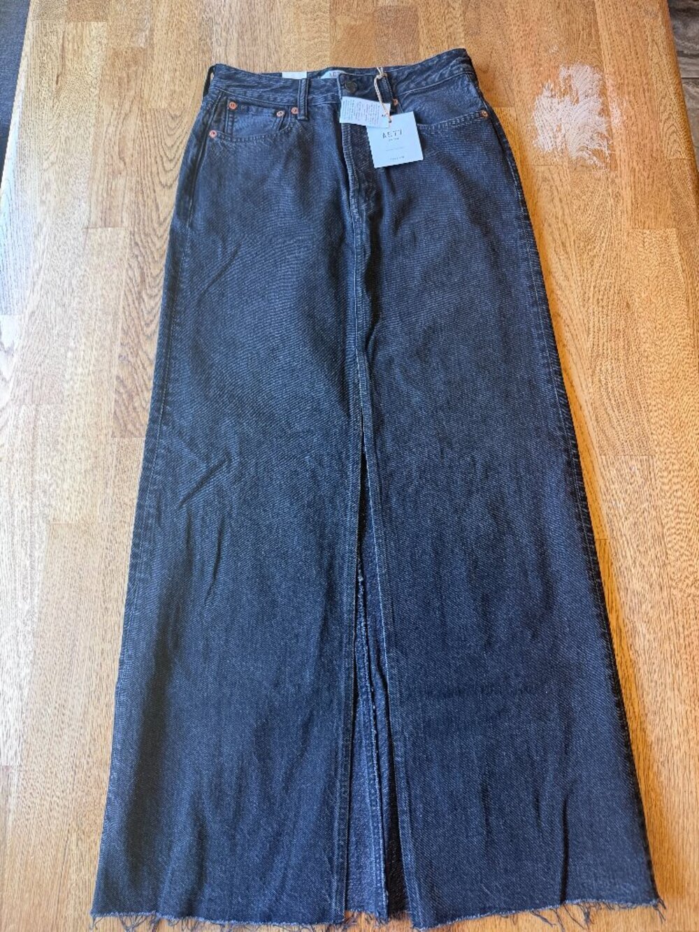 AE 77 Long Denim Skirt Washed Black Size 0/25 NWT